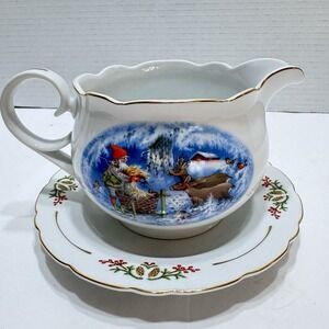 Christineholm OLD FASHIONED CHRISTMAS TOMTEN Elves Gnomes GRAVY BOWL Vtg Round